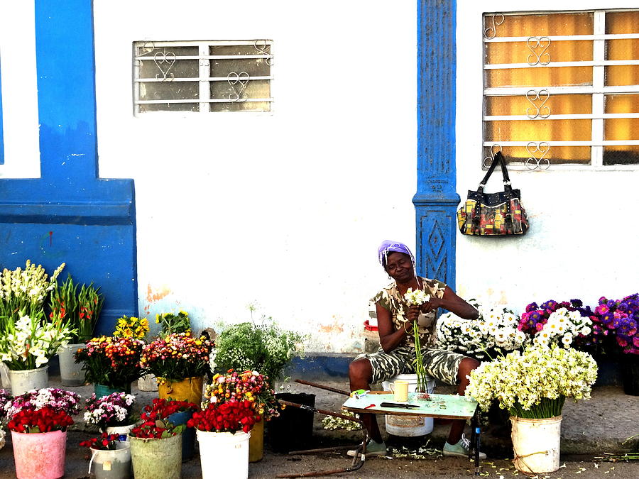 The Happy Flower Lady in Havana Cuba  Photograph by Funkpix Photo Hunter