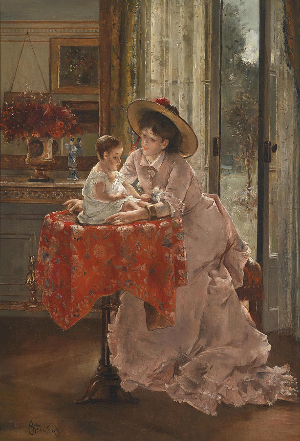 Alfred Stevens Painting - The happy mother by Alfred Stevens