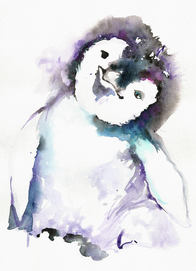 The Happy Penguin Watercolor Painting by Tiberiu Soos