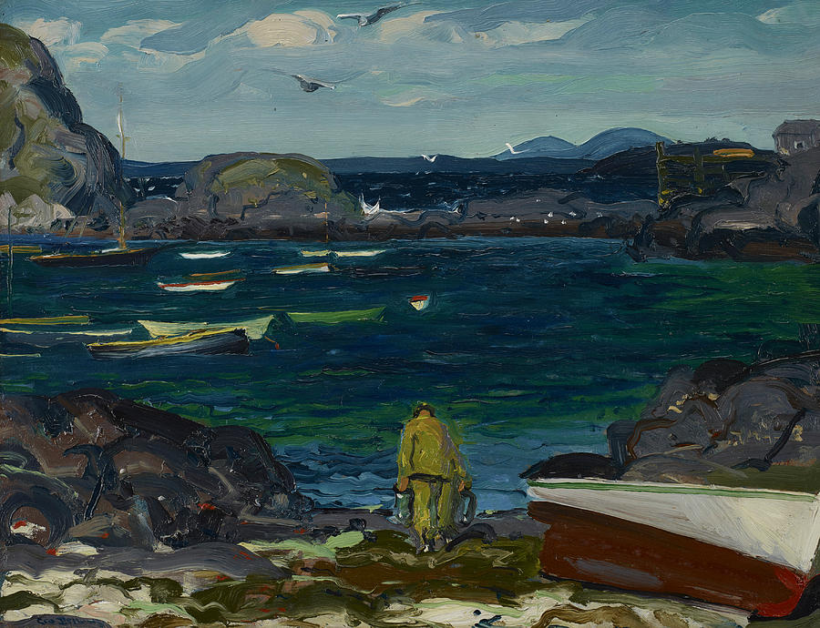 Boat Painting - The Harbor, Monhegan Coast, Maine by George Bellows