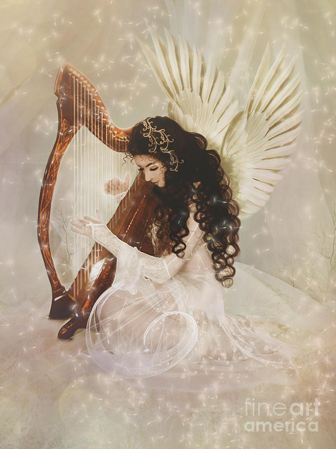 Fantasy Digital Art - The Harpist by Babette Van den Berg