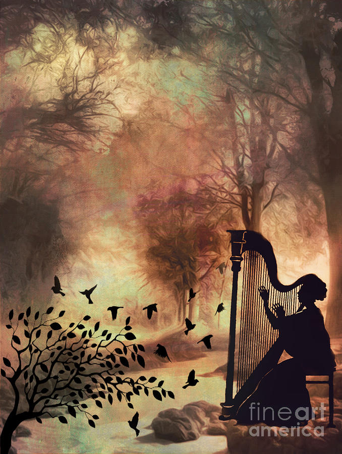 The Harpist in the Forest Digital Art by Linda Ouellette