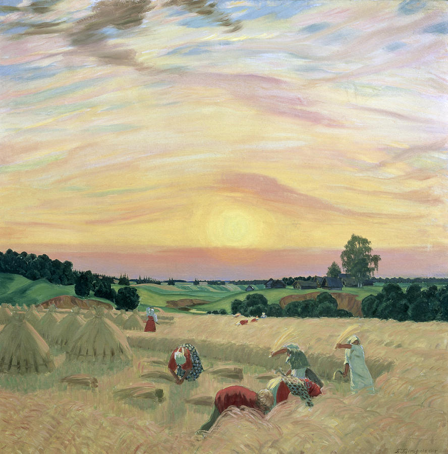 Sunset Painting - The Harvest by Boris Kustodiev