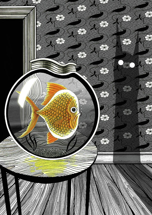 Goldfish Drawing - The Haunted Goldfish Bowl  by Andrew Hitchen