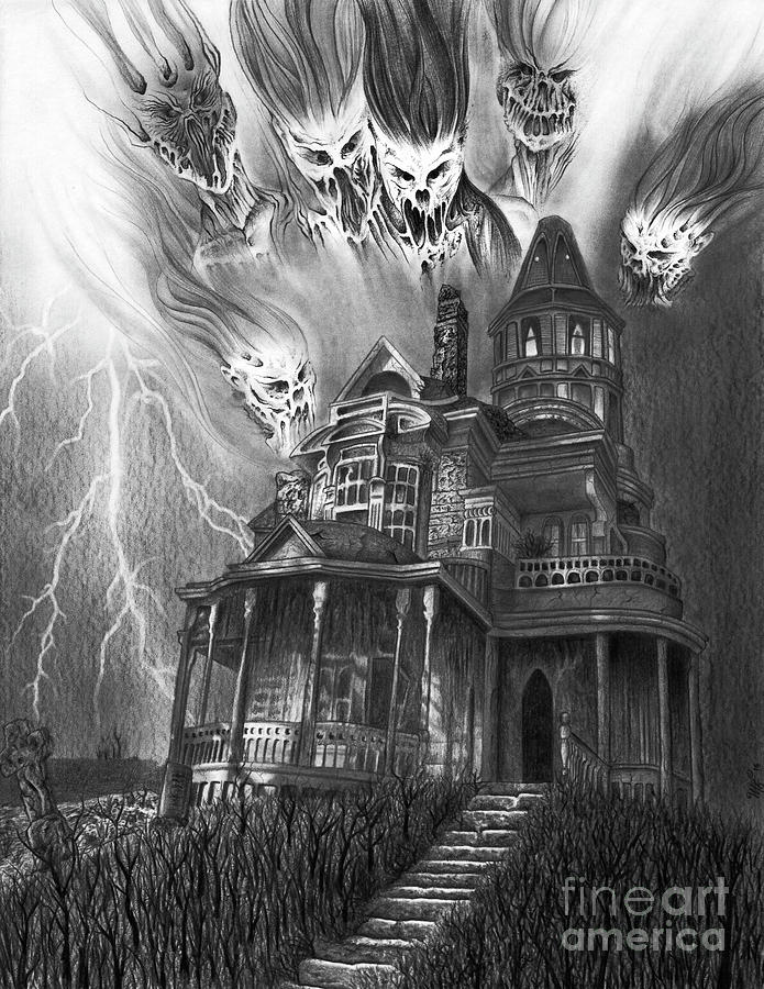 The Haunted House Drawing by Wave Art Pixels
