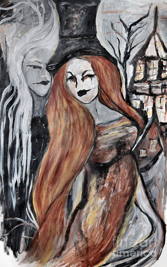 The Haunting Night, A Vampire and Her Ghost Companion Painting by Sandy 