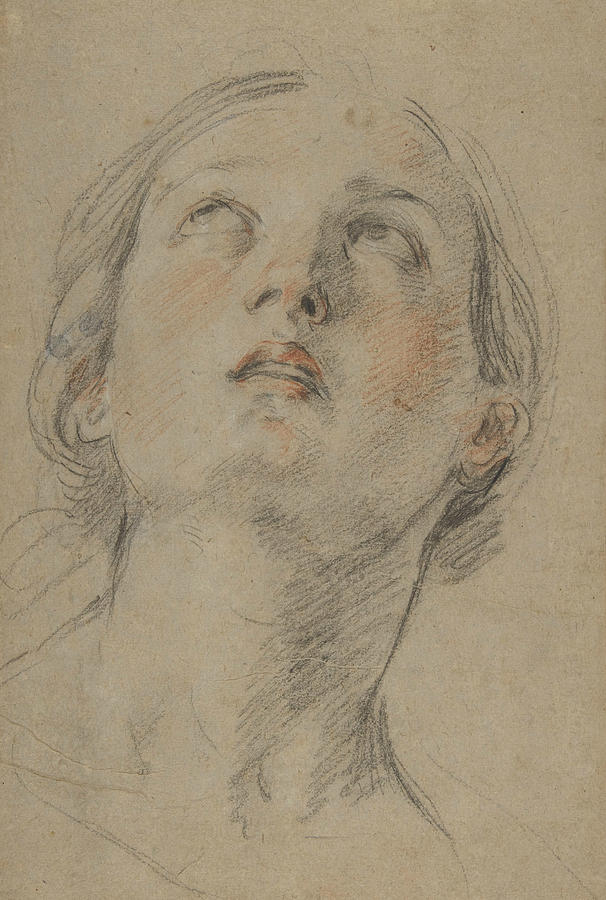 The Head of a Woman Looking Up Drawing by Guido Reni