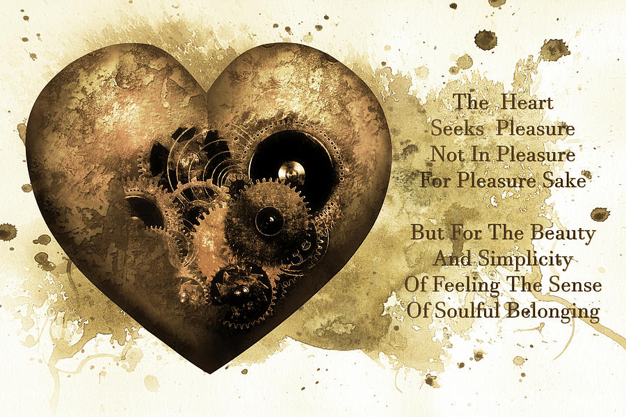 The Heart Seeks Pleasure Sepia Gold Art Mixed Media by Georgiana Romanovna