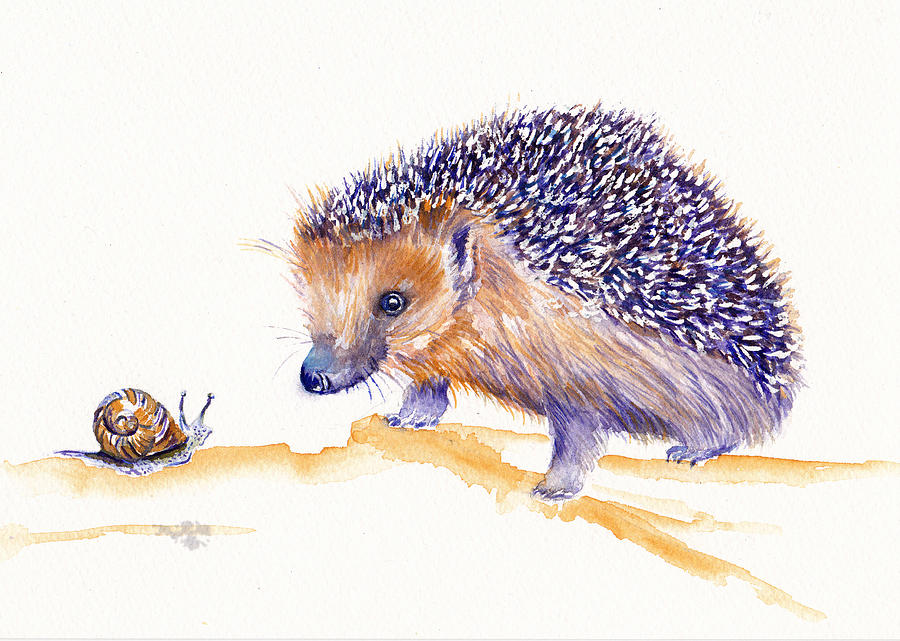 The Hedgehog and Snail Painting by Debra Hall