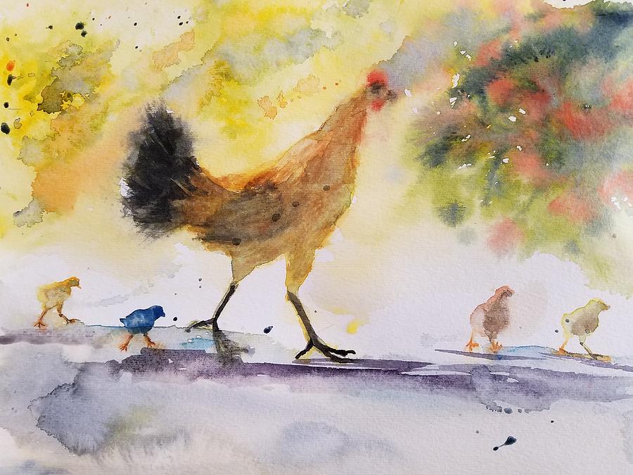 The hen and baby chickens  Painting by Han in Huang wong