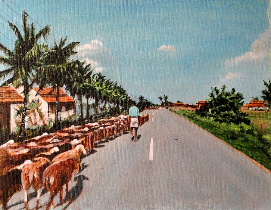 Sheep Painting - The Herd 3 by Usha Shantharam