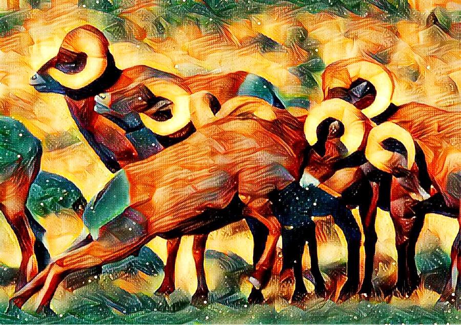 Big Horn Sheep Digital Art - The Herd by Chris Burke