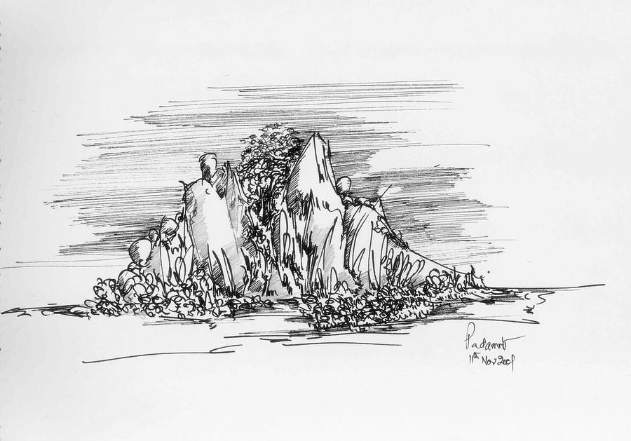The Hill Drawing by Padamvir Singh