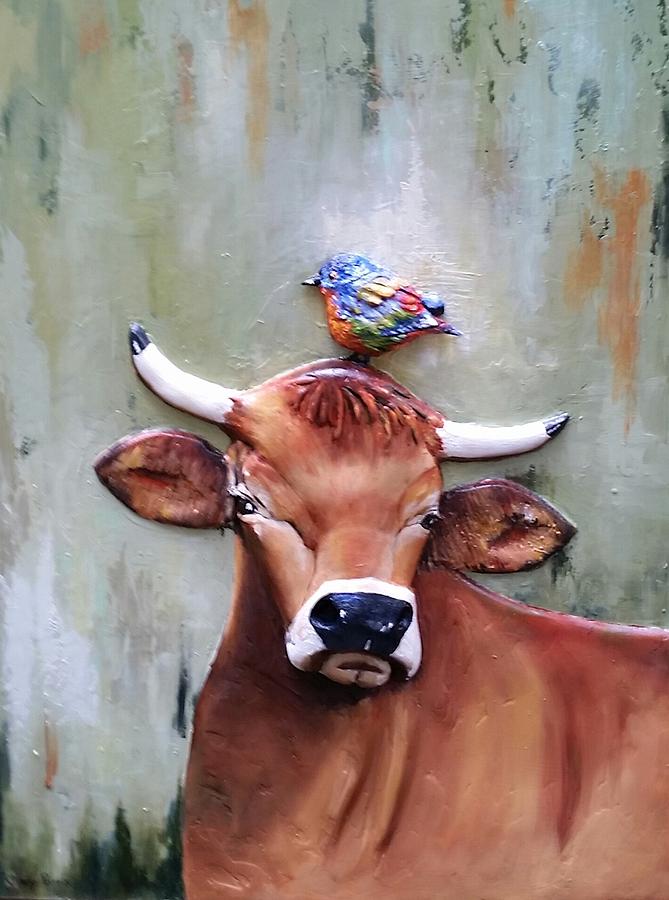 Cow Painting - The Hitchhiker by Cindy Parris