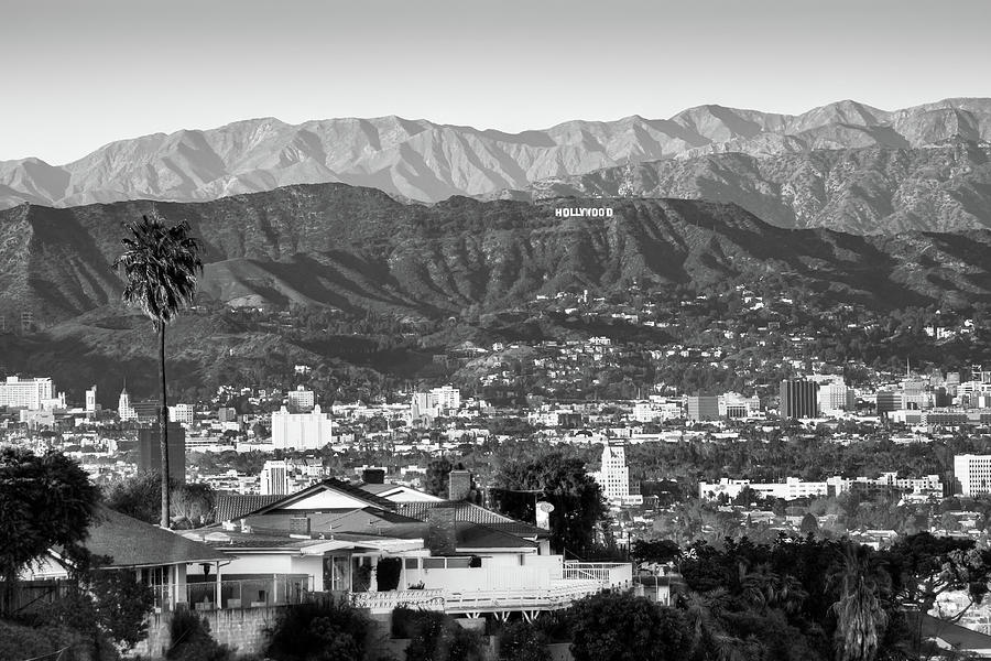 The Hollywood Hills Urban Landscape - Los Angeles California BW Photograph by Gregory Ballos