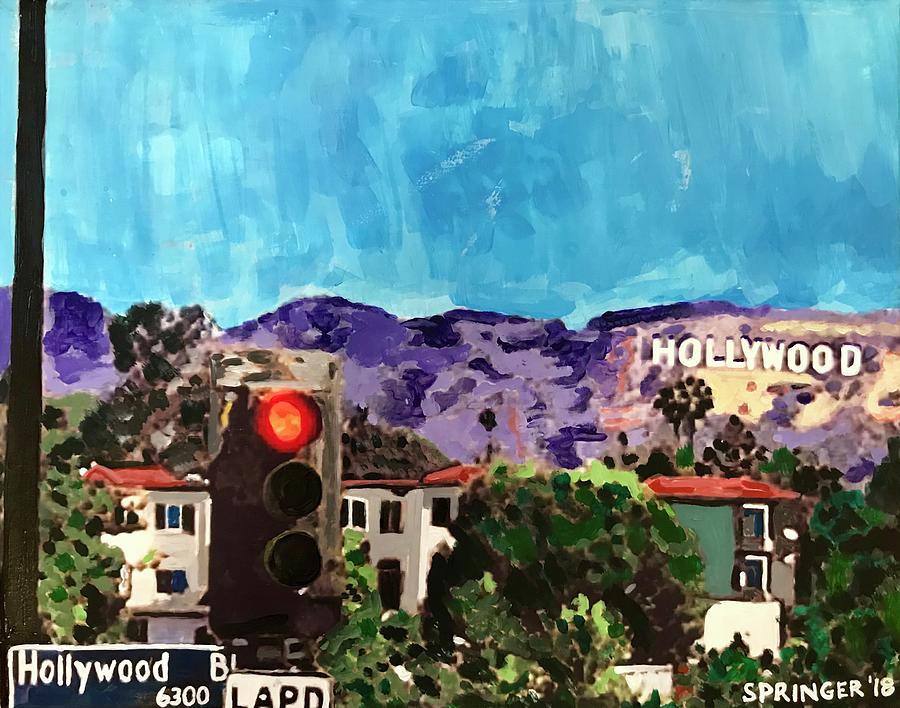 The Hollywood Sign from Hollywood Boulevard Painting by Gary Springer