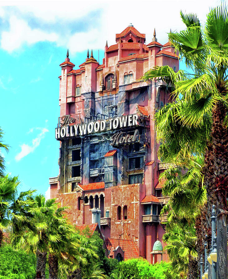Sign Photograph - The Hollywood Tower Hotel Walt Disney World PM by Thomas Woolworth