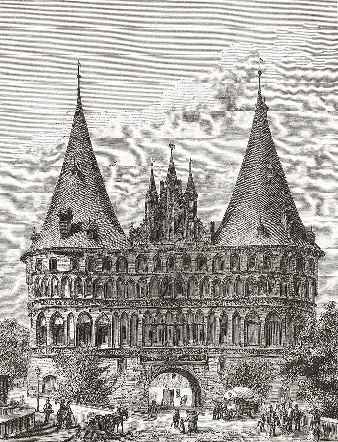 Architecture Drawing - The Holsten Gate, Lubeck, Germany In by Vintage Design Pics