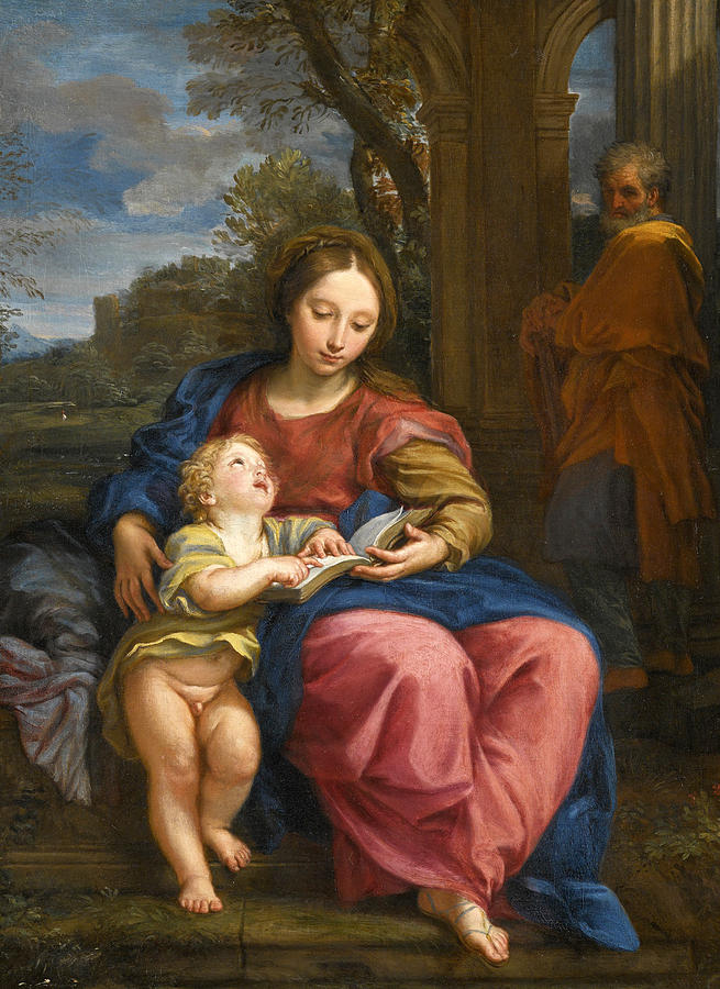 The Holy Family the Madonna and Child reading Painting by Carlo Maratta