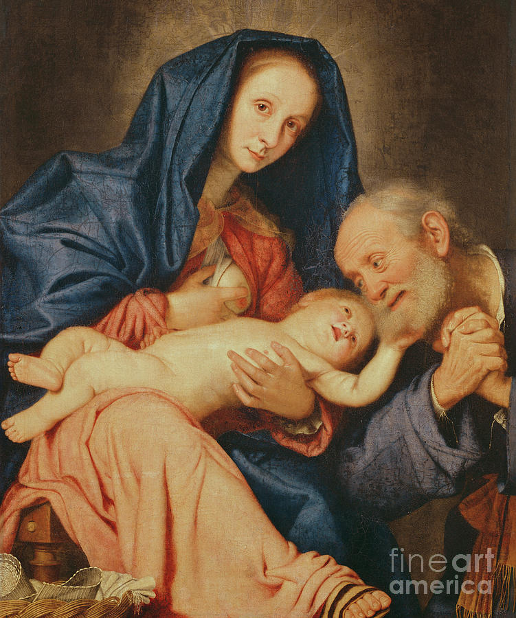 The Holy Family with a Basket  Painting by Il Sassoferrato