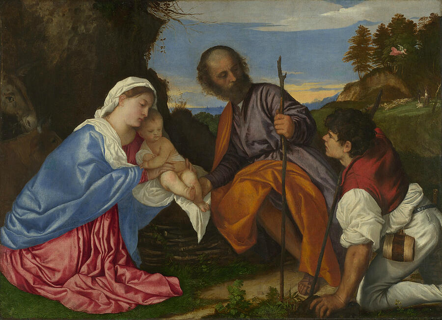 The Holy Family with a Shepherd, by 1576 Painting by Titian