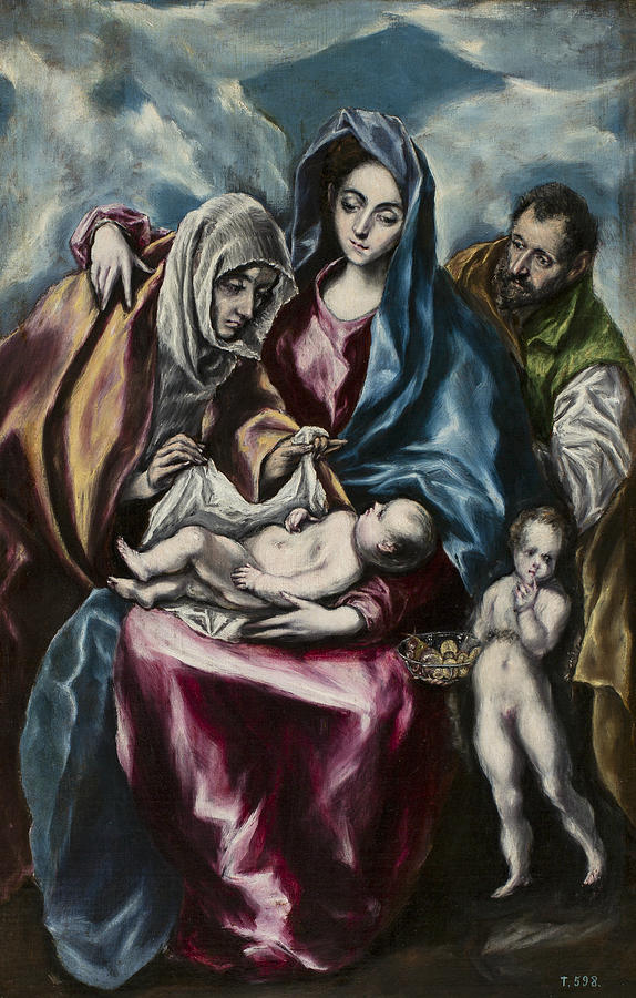 The Holy Family with Saint Anne and Saint John Painting by El Greco