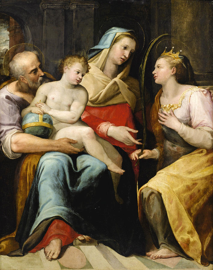 The Holy Family with Saint Catherine of Alexandria Painting by Lorenzo Sabatini