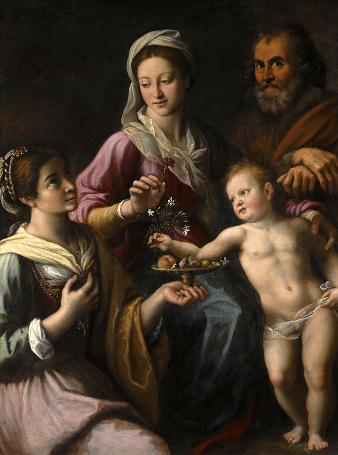 The Holy Family with Saint Dorothea Painting by Fabrizio Santafede