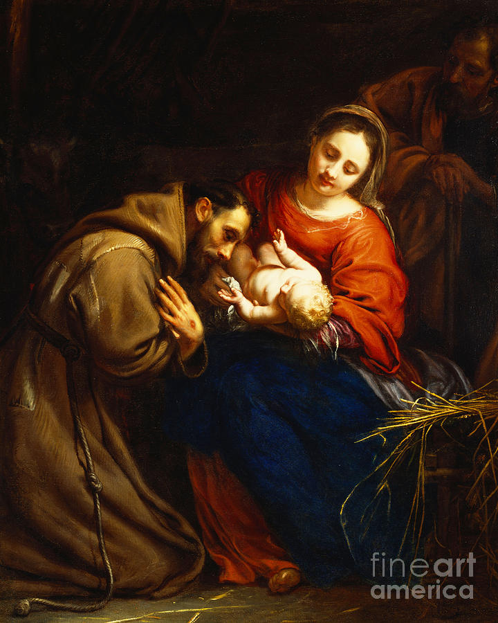 Madonna Painting - The Holy Family with Saint Francis by Jacob van Oost