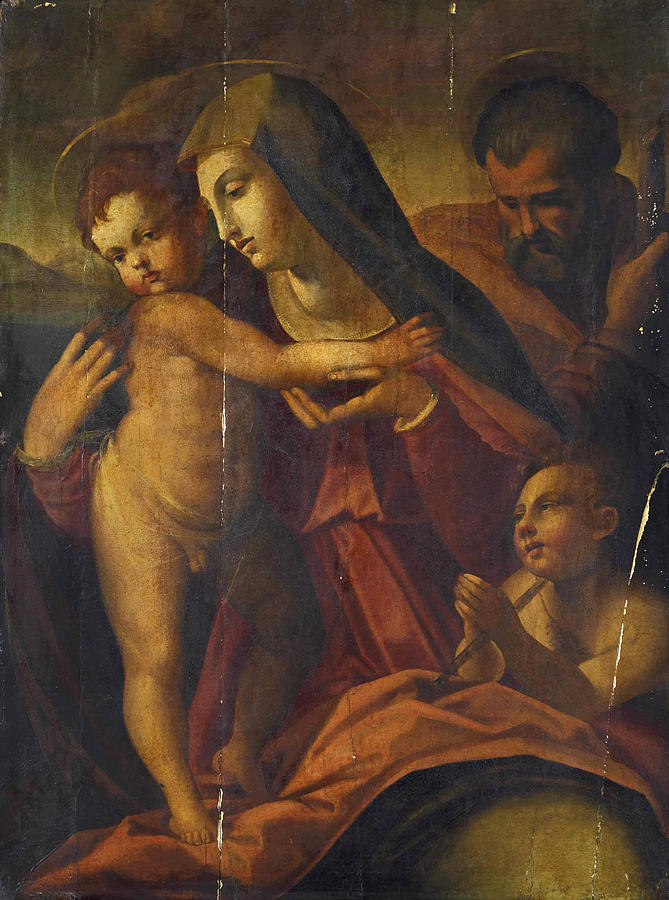 The Holy Family with Saint John the Baptist Painting by Francesco del Brina