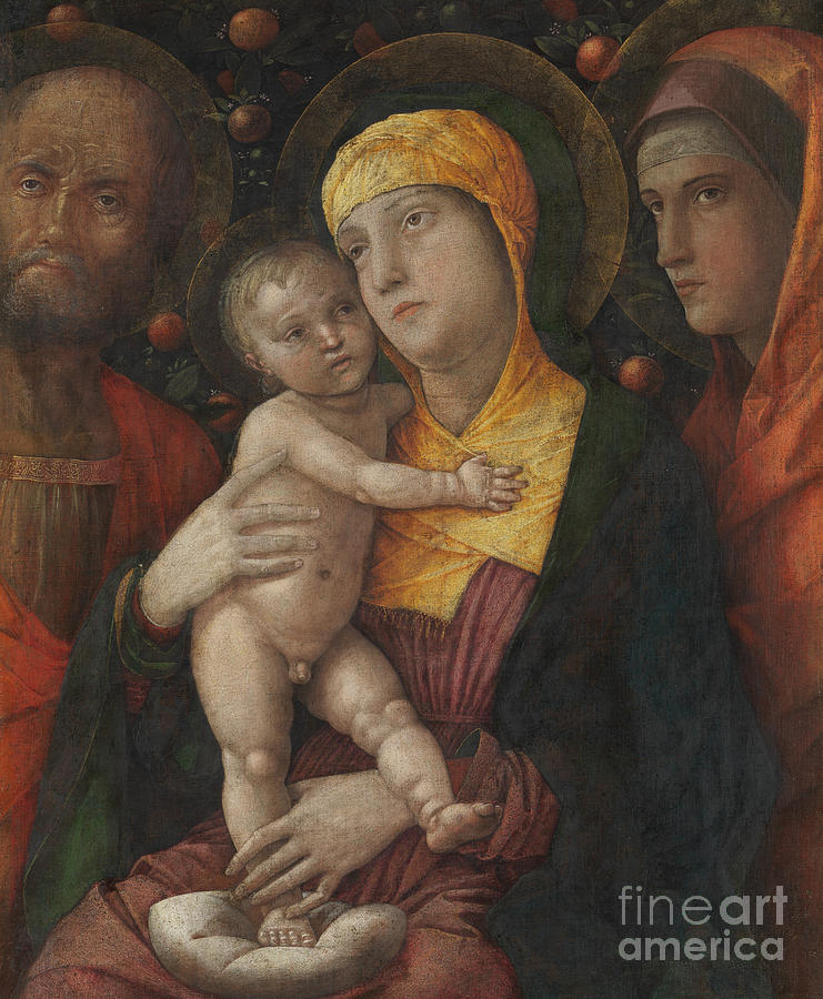 The Holy Family with Saint Mary Magdalene Painting by Andrea Mantegna