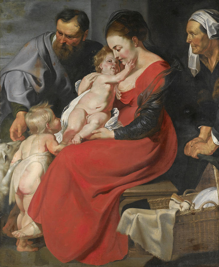 The Holy Family with Saints Elizabeth and John the Baptist Painting by Follower of Peter Paul Rubens