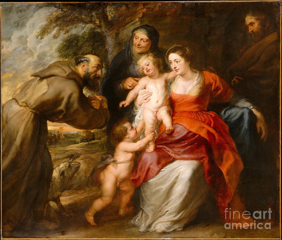 The Holy Family with Saints Francis and Anne and the Infant Saint John the Baptist Painting by Celestial Images
