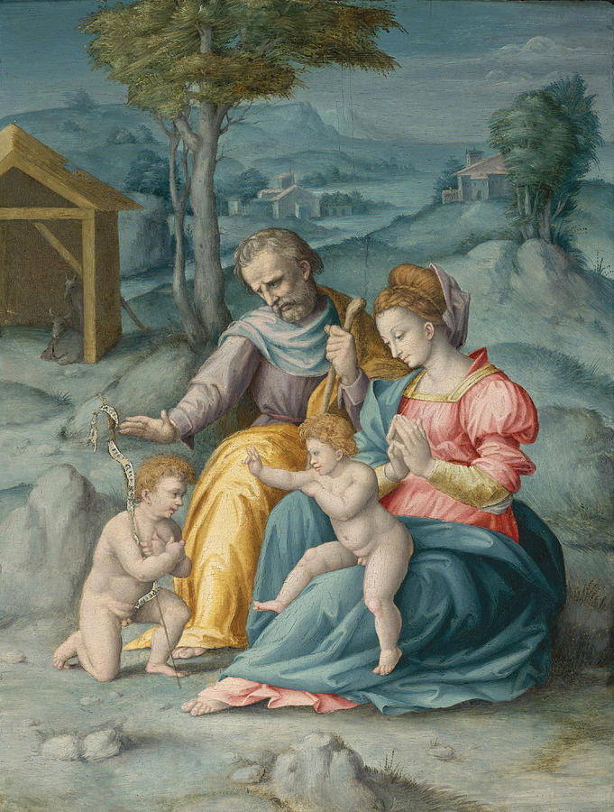 The Holy Family with the Infant Saint John the Baptist Painting by Bachiacca