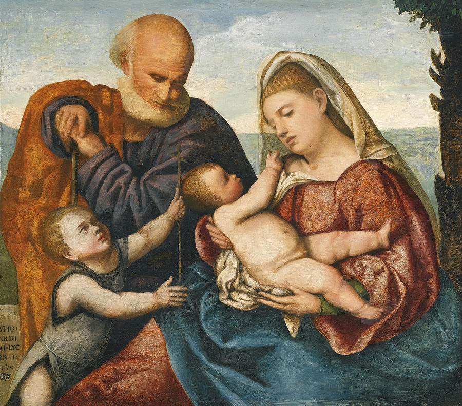 The Holy Family with the Infant Saint John the Baptist Painting by Bernardino Licinio