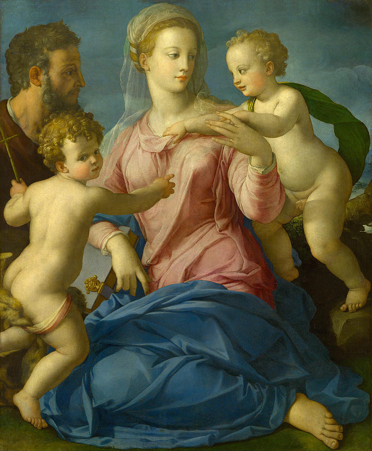 Agnolo Bronzino Painting - The Holy Family with the Infant Saint John the Baptist, Madonna Stroganoff  by Bronzino