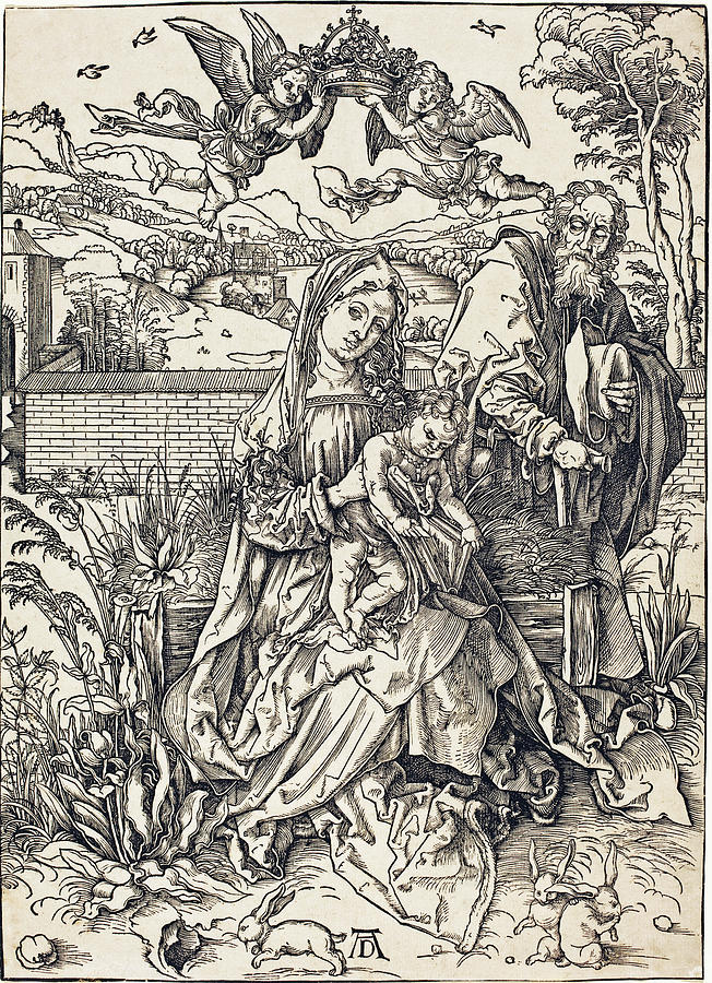 The Holy Family with the Three Hares Drawing by Albrecht Durer
