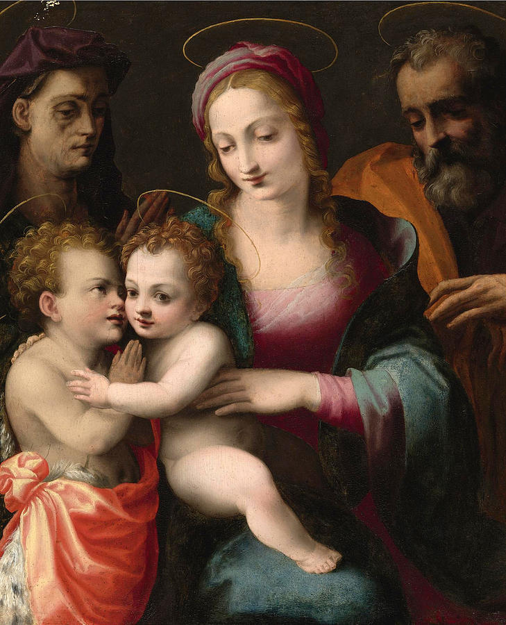 The Holy Family with the Young Saint John the Baptist and Saint Elizabeth Painting by Francesco del Brina