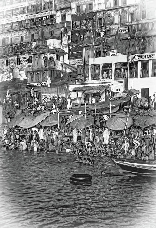 The Holy Ganges - Paint Bw Photograph
