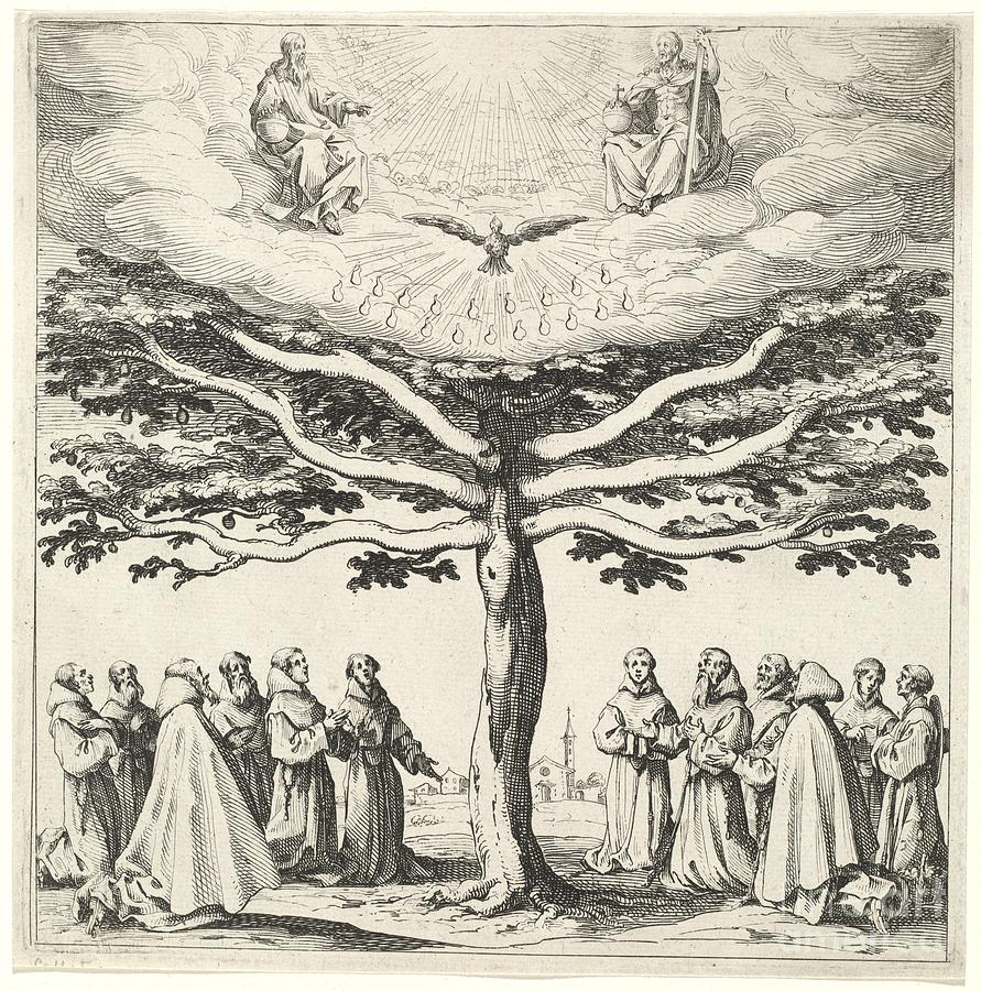The Holy Trinity In The Tree Of Life, Adored By Franciscans Drawing by