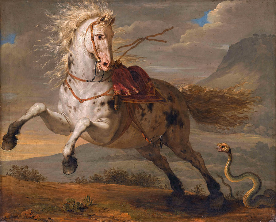 The horse and the snake Painting by Benigne Gagneraux