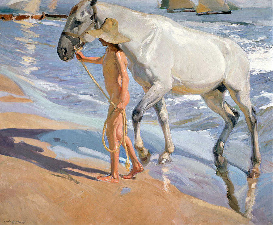 The Horses Bath Painting by Joaquin Sorolla y Bastida