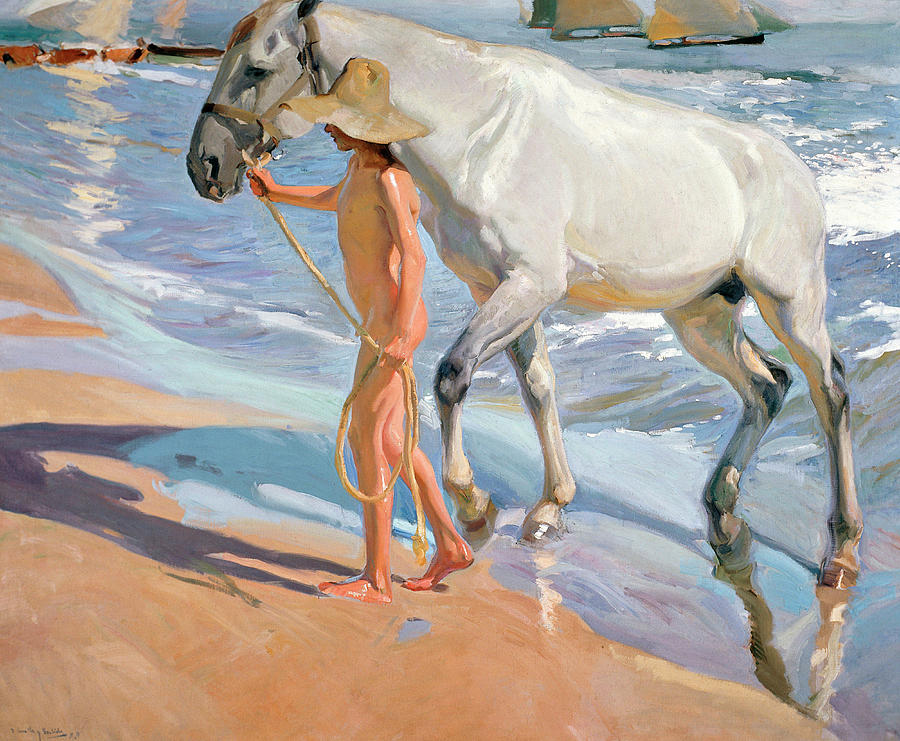 Rope Painting - The Horses Bath by Joaquin Sorolla