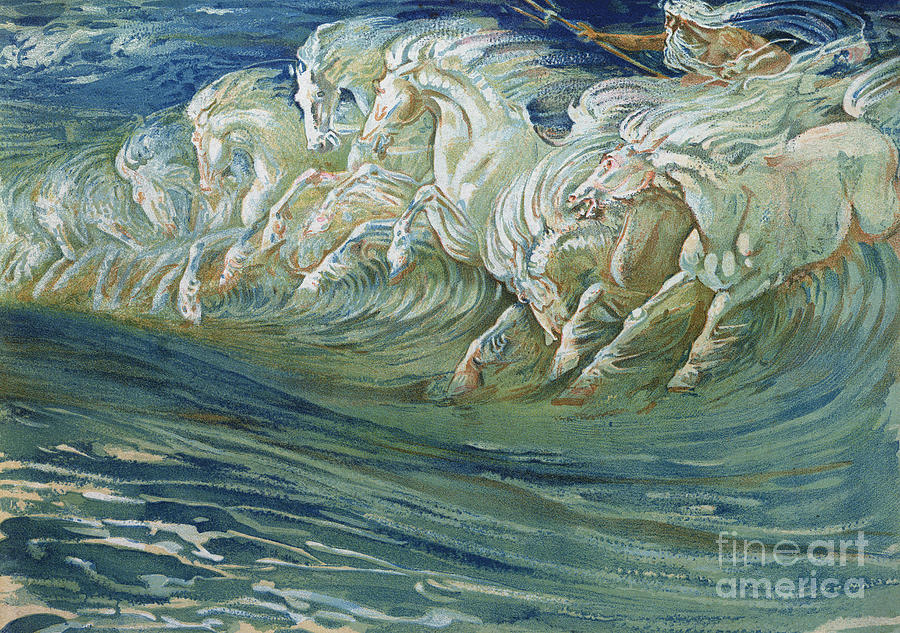 Greek Painting - The Horses of Neptune by Walter Crane
