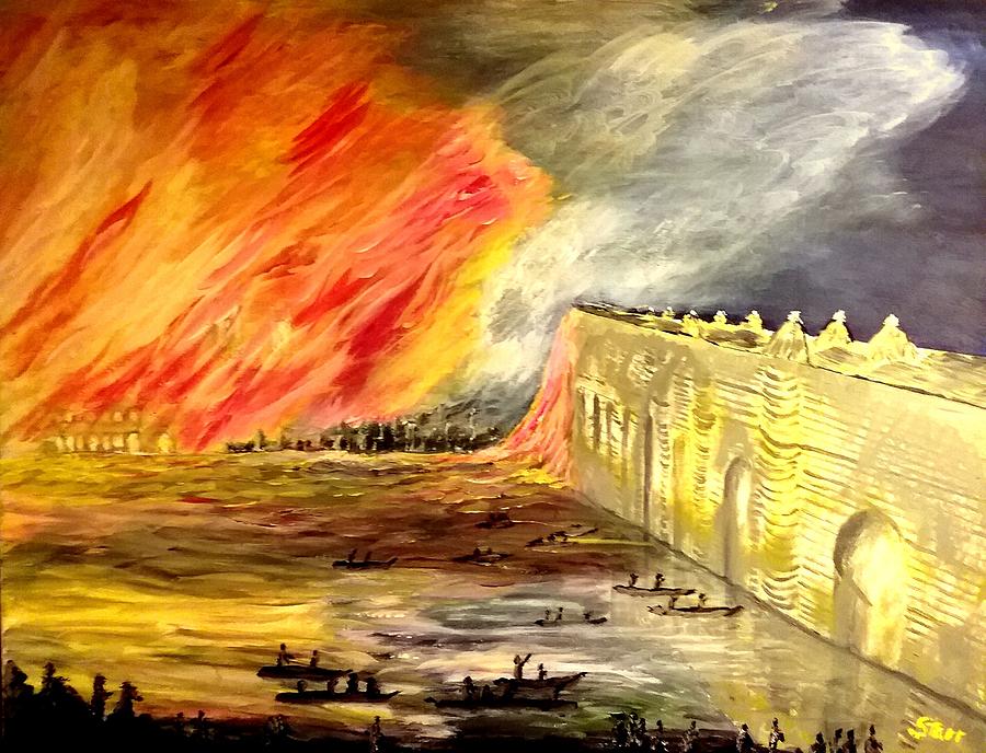 London Painting - The House Of Lords and Commons Fire 1834 by Irving Starr
