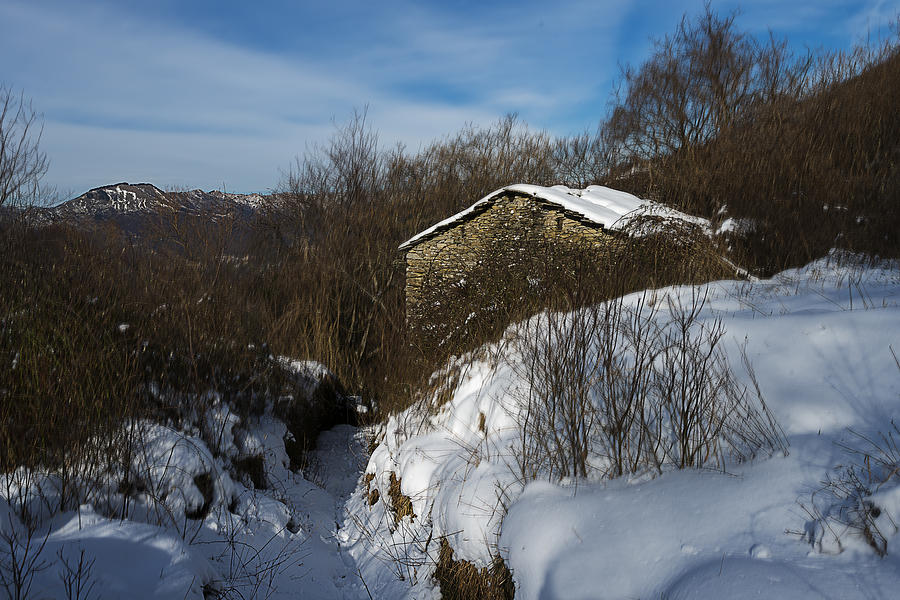 The House On The Barego Hills With Snow Photograph by Enrico Pelos