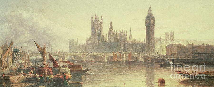 The Houses of Parliament and Westminster Bridge Painting by Edward Angelo Goodall