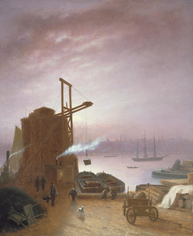 Crane Painting - The Hudson River from Hoboken by Robert Walter Weir