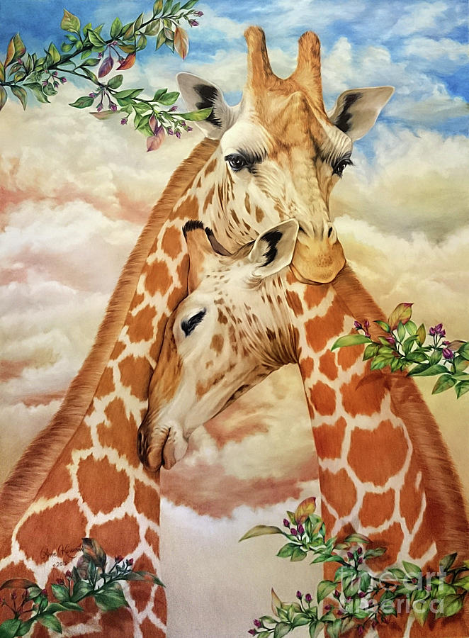 Giraffe Animal Cute Giraffe Hugging Beer Graphic Design Wood Print by  DHBubble - Fine Art America