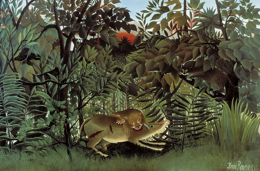 The Hungry Lion Attacking an Antelope Painting by Henri Rousseau